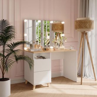 Vicco Tocador Karen, Blanco/artesano, 110 Cm Con Luces Led, Vicco