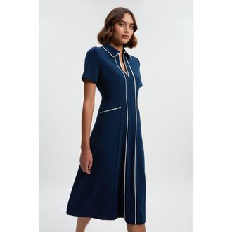 Karen Millen Tailored Zip-Collar Midi Dress in Navy at Nordstrom, Size 10