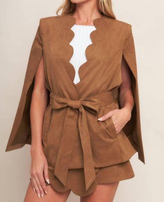 Flying Tomato Faux Suede Capelet In Camel