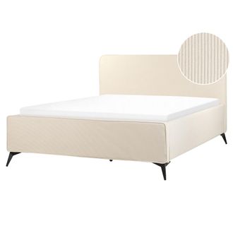 Beliani Cama De Pana 160 X 200 Cl&aacute;sico Minimalista Cabecero Patas De Metal Negras Dormitorio Beige Valognes