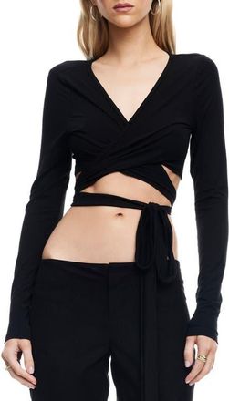 Lioness Boundless Long Sleeve Wrap Crop Top in Noir at Nordstrom, Size X-Small