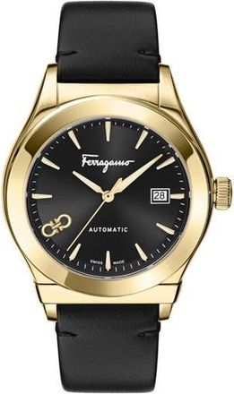 Ferragamo 1927 Automatic Leather Strap Watch, 42mm in Ip Yellow Gold at Nordstrom Rack
