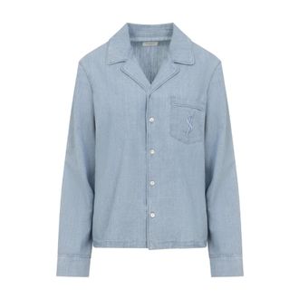 Saint Laurent Camisa Cassandre - Blouses & Shirts - Mujer - Azul - M