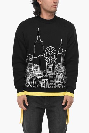 Off-white Maglia Girocollo SKYLINE in Misto Lana Jacquard Off-White