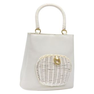 Ferragamo Vintage Gancini Convertible Top Handle Bag Leather White Leather Handbag (Pre-Owned)