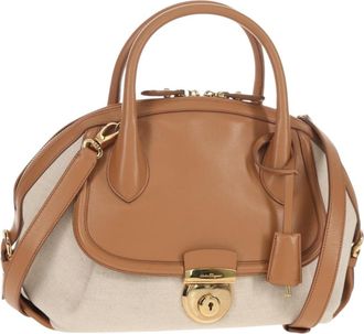 Ferragamo Vintage Fiamma Satchel Canvas And Leather Beige Canvas Handbag (Pre-Owned)