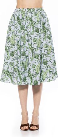 Alexia Admor Isla Flared Cotton Blend Midi Skirt in Blue Paisley at Nordstrom Rack, Size X-Small