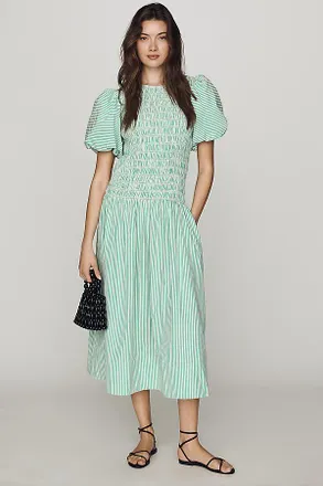 Hunter Bell Scarlet Smocked Puff-Sleeve Midi Dress
