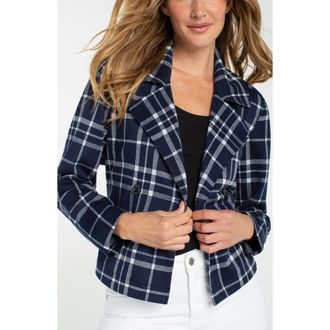 Liverpool L.A. Plaid Crop Trench Jacket in Midnite/White Plaid at Nordstrom, Size X-Small