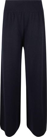 Wlns Cashmere Wide-Leg Black Knitted Trousers with Ribbed Waistband