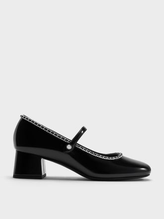 Charles & Keith Braided-Chain Block-Heel Mary Jane Pumps