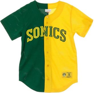 Mitchell & Ness T -stuk split mesh -knop voor zeeop - Heren - T-shirts - Groen - XL - Tops