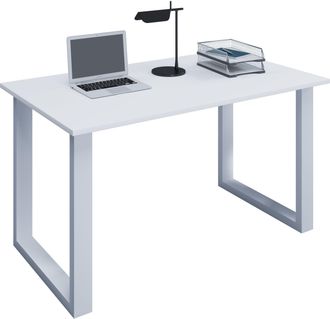 ebuy24 Vcm Wood Desk Al. 76 X An. 110 X P. 80 Cm Mesa De Ordenador Lisa Pies De Metal De Alta Calidad Mesa De Trabajo Muebles De Oficina - Lona U (plata / Bl
