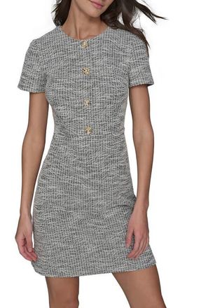 Karl Lagerfeld Flower Tweed Minidress in Black Soft White at Nordstrom, Size 16