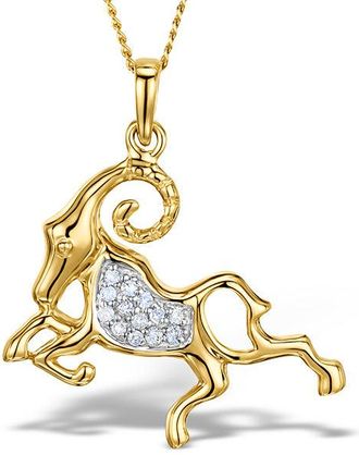 The Diamond Store 9K Gold Diamond Aries Pendant Necklace 0.07ct