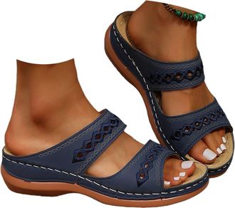 Generic Wedg Sandals for Women Summer Open Toe Dressy Slipper with Arch Support Solid Color Flat Wide Fit Sandals Breathable Casual Slip on Comfortable Beach 