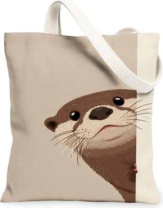 Generic Cute Otter Canvas Tote Bags, Fanciful Animal Design Reusable Grocery Bags, Lightweight Washable Shoulder Strap Canvas for T, Beige, 13x15 Inch
