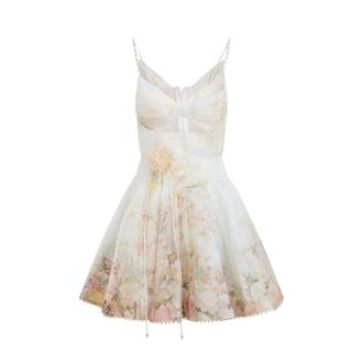 Zimmermann White Memento Twist Front Linen And Silk Mini Dress-Donna