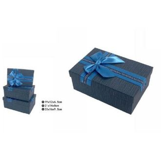 Trade Shop Trade Shop - Set 3 Pz. Scatole Box Per Regali Varie Misure Rettangolari Blu Con Fiocco 69332