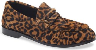 Saint Laurent Genuine Calf Hair Penny Loafer in Manto Naturale/Leopard at Nordstrom, Size 9.5Us