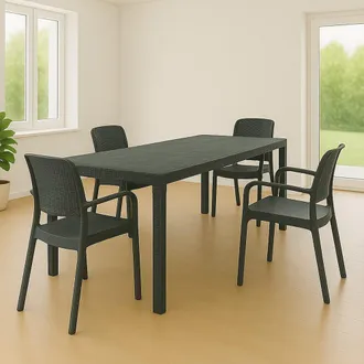 Dmora Set Tavolo E Sedie Moie, Salottino Indoor, Tavolo Rettangolare Allungabile Con 4 Sedie Con Braccioli, Made In Italy, Antracite - Dmora