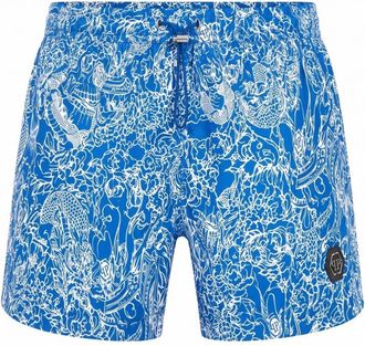 Philipp Plein Zwemshorts Skull All-Over - Heren - Strandmode - Blauw - 2XL - Polyester - Badmode