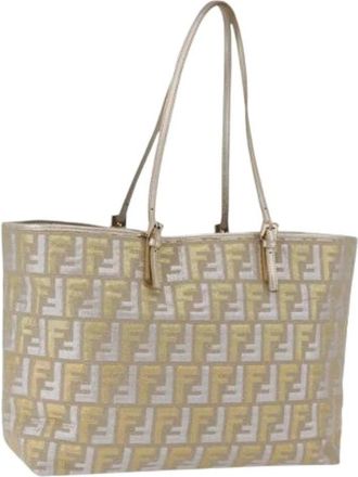 Fendi Pre-owned Vintage Zucca Canvas Tote Bag - Dames - Vintage Shopper - Geel - ONE Size - Leer - Vintage