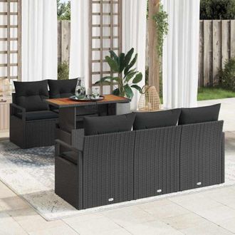 vidaXL Conjunto De Sof&aacute; De Jard&iacute;n 6 Pcs Negro Polirat&aacute;n Vidaxl