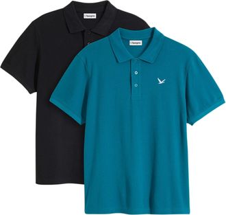 Bonprix Poloshirt BONPRIX Poloshirt (2er Pack) aus reiner Baumwolle, Herren, Gr. 56/58 (XL), blau (kobaltt&uuml;rkis, schwarz), Obermaterial: 100% Baumwolle, unifa