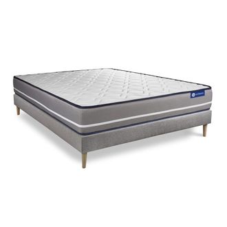 Actisom Somier gris + colch&oacute;n con espuma viscoel&aacute;stica 140 x 190