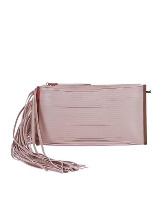 Elisabetta Franchi Rectangular Leather Fringe Clutch