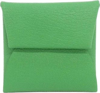 Herm&egrave;s Bambou Green Chevre Leather Coin Purse/Coin Case (Pre-Owned)
