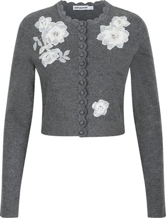 Self Portrait Cropped Lace Wool-Blend Cardigan