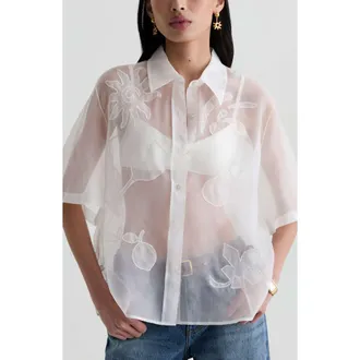 AG - Adriano Goldschmied Emma Patch Sheer Silk Shirt in Tipsy Sun at Nordstrom, Size X-Large