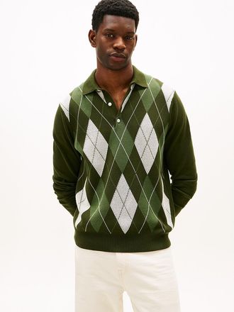 Tommy Hilfiger Mens Argyle Sweater Polo - Green - M