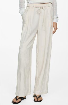 Mango Pull-On Relaxed Straight Leg Pants in Ecru at Nordstrom, Size Small