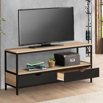 IDMarket Idmarket - Mueble Tv Boston 2 Cajones Negro Dise&ntilde;o Industrial 113 Cm
