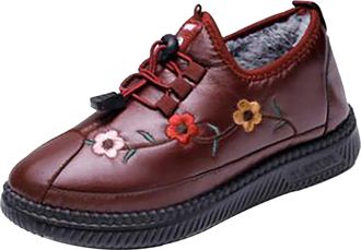 Generic Boots Wide Fit Ladies Plush Deer Prints Flat Round Toe Lazy Suede Shoes Boots Ladies Wide Fit Knee High Boots (Red, 4.5)