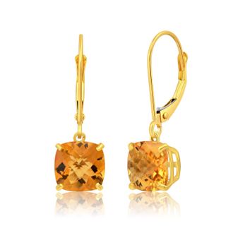 MAX + STONE 14k Solid Yellow Gold Gemstone Dangle Leverback Earrings (8mm)
