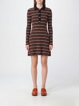 Ganni Striped Wool Long-Sleeve Mini Polo Dress