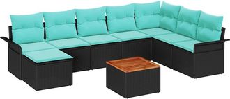 vidaXL Conjunto De Sof&aacute;s De Jard&iacute;n 9 Uds. Negro Y Turquesa Vidaxl
