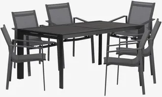 Sklum Set de mesa rectangular 180-240x100 cm extensible en aluminio Starmi y 6 sillas de jardín Eika Sklum