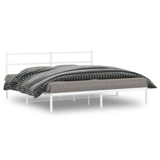 Berkfield Home Metal Bed Frame without Mattress with Headboard White 180x200cm | Size: Super King