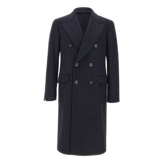 Boglioli Double-Breasted Coats, male, Blue, Size: L Wool and Cashmere Double-Breasted Coat