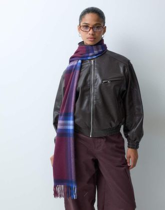 GANT sciarpa in lana a quadri tartan rosso scuro