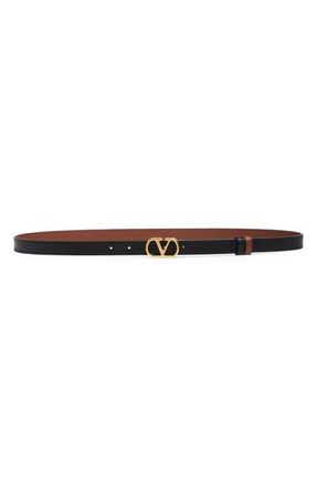 Valentino Garavani VLOGO Signature Reversible Leather Belt in Black/Camel at Nordstrom, Size 100
