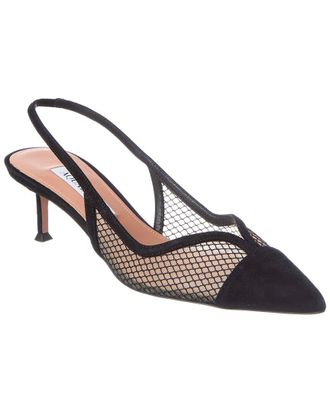 Aquazzura Gia Mesh 50 Suede Slingback Pump