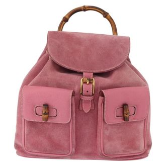 Gucci Vintage Bamboo Backpack Suede Pink Suede Backpack Bag (Pre-Owned)