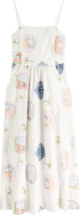 Damson Madder Peaches Embroidery Cotton-blend Midi Dress - Multicoloured - 16 (UK16 / XL)