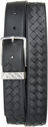 Bottega Veneta Intrecciato Leather Belt in 8803 Black/Silver at Nordstrom, Size 105